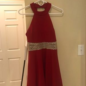 Red halter dress